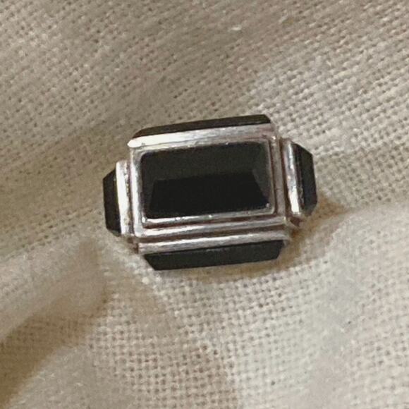 Vintage Sterling Silver Black Onyx Geometric Statement Ring Size 6.5 - Picture 8 of 8
